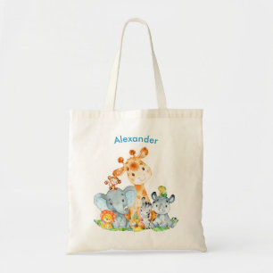 Blue Waterverf Cute Safari Oerwouden Tote Bag