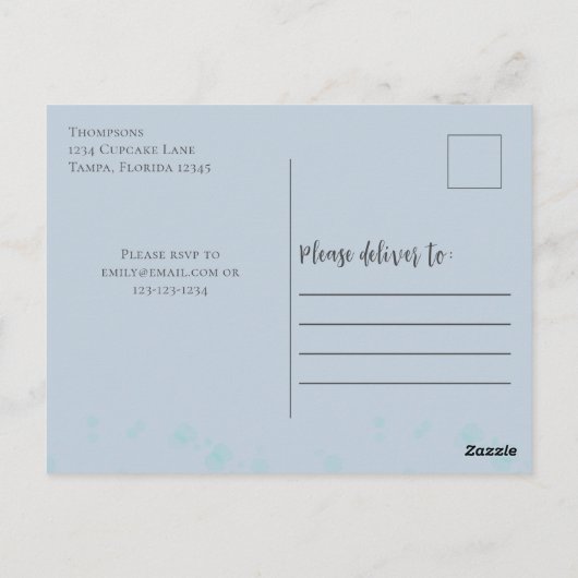 Blue Waterverf Cute Whimsical Cupcake Birthday Briefkaart (Achterkant)