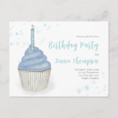 Blue Waterverf Cute Whimsical Cupcake Birthday Briefkaart (Voorkant)