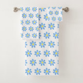 Blue Waterverf Daisy Pattern Bad Handdoek (Insitu)