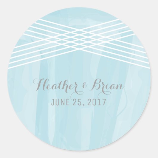 Blue Waterverf Deco Wedding Ronde Sticker (Voorkant)