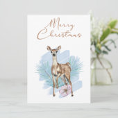 Blue Waterverf Deer Pine Leaves Holiday Kaart (Staand voorkant)