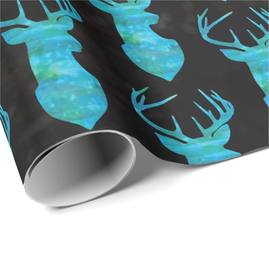 Blue Waterverf Deer Silhouette Cadeaupapier (Rol Hoek)