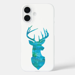 Blue Waterverf Deer Silhouette iPhone 16 Hoesje