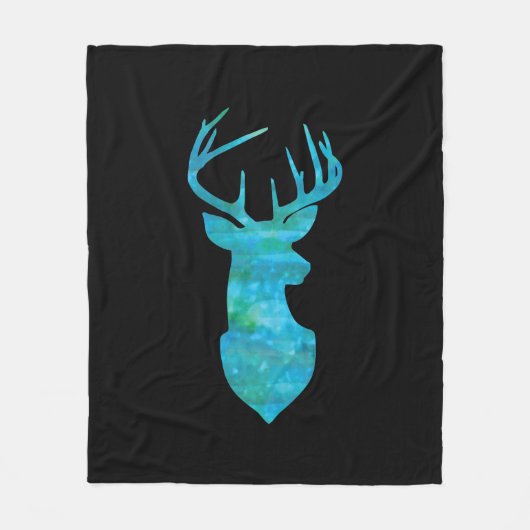 Blue Waterverf Deer Silhouette Fleece Deken (Voorkant)