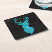 Blue Waterverf Deer Silhouette Kartonnen Onderzetters (Schuin)