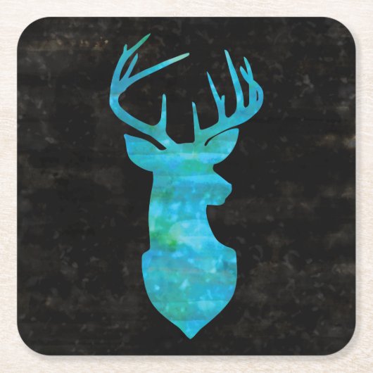 Blue Waterverf Deer Silhouette Kartonnen Onderzetters (Voorkant)