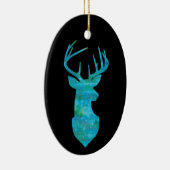 Blue Waterverf Deer Silhouette Keramisch Ornament (Rechts)