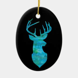 Blue Waterverf Deer Silhouette Keramisch Ornament