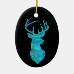 Blue Waterverf Deer Silhouette Keramisch Ornament