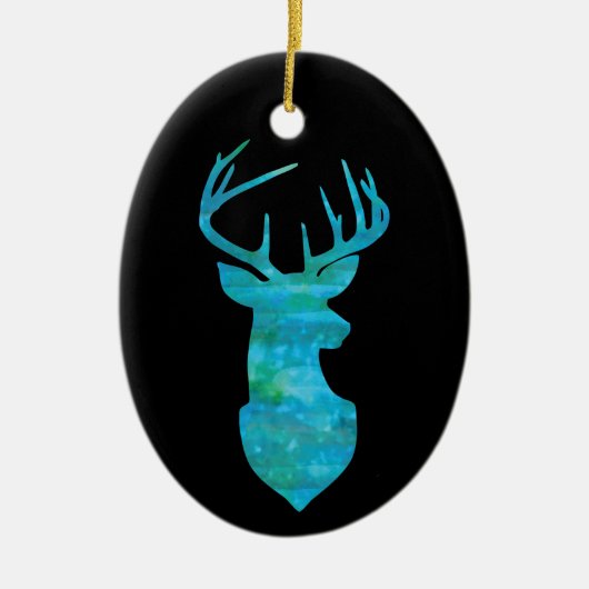 Blue Waterverf Deer Silhouette Keramisch Ornament (Voorkant)