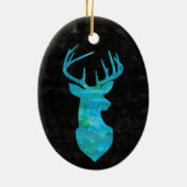 Blue Waterverf Deer Silhouette Keramisch Ornament (Achterkant)