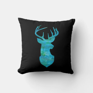 Blue Waterverf Deer Silhouette Kussen
