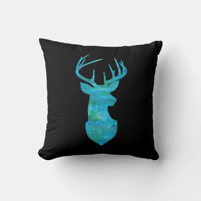 Blue Waterverf Deer Silhouette Kussen (Voorkant)