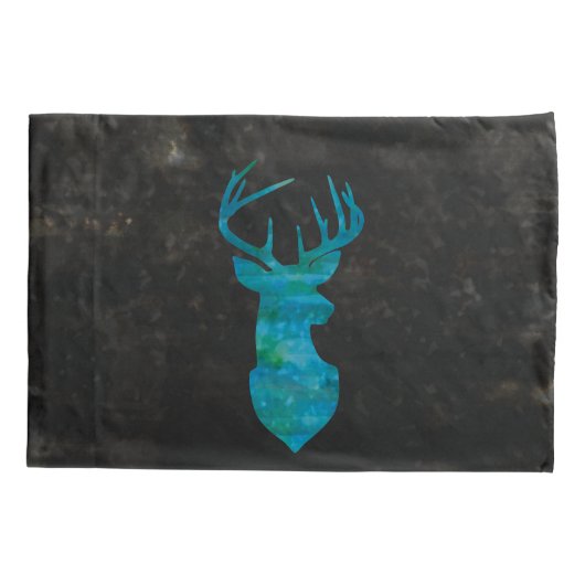 Blue Waterverf Deer Silhouette Kussensloop (Achterkant)