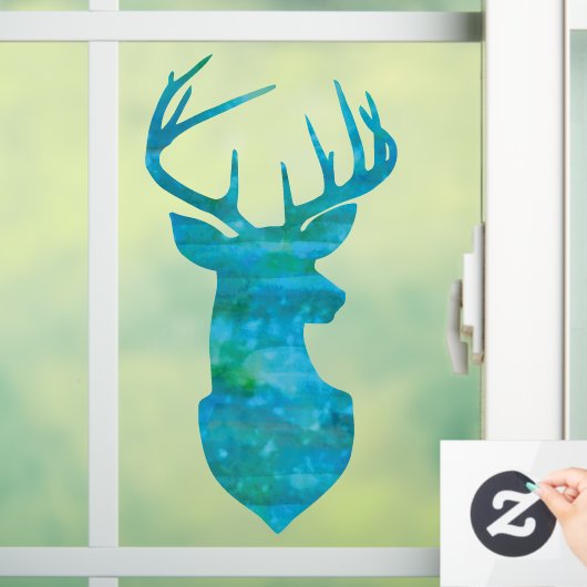 Blue Waterverf Deer Silhouette Raamsticker (Huis)