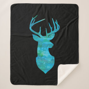 Blue Waterverf Deer Silhouette Sherpa Deken