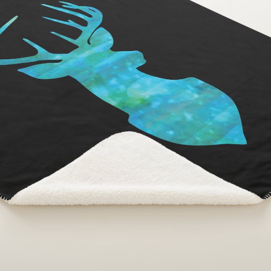 Blue Waterverf Deer Silhouette Sherpa Deken (3/4)