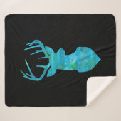 Blue Waterverf Deer Silhouette Sherpa Deken (Voorkant (horizontaal))
