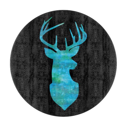 Blue Waterverf Deer Silhouette Snijplank (Voorkant)