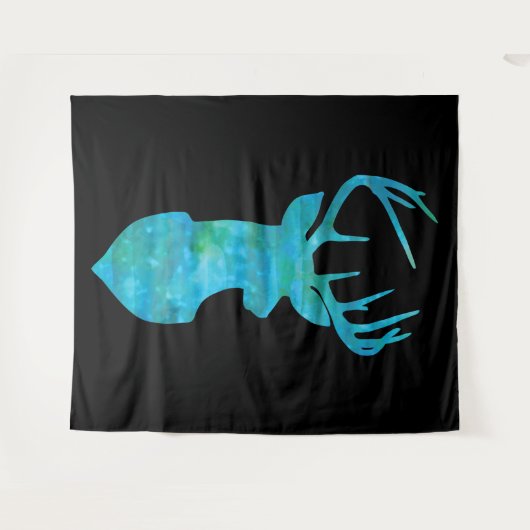 Blue Waterverf Deer Silhouette Wandkleed (Voorkant (horizontaal))