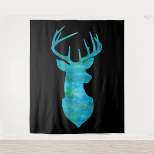 Blue Waterverf Deer Silhouette Wandkleed