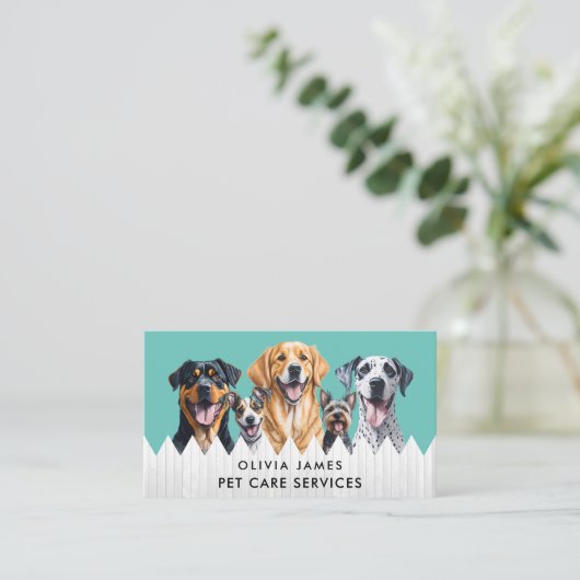 Blue Waterverf Dog Care Services Walting Sitting Visitekaartje (Staand voorkant)
