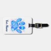 Blue Waterverf Dog Paw Print Aangepaste naam Bagagelabel (Voorkant horizontaal)