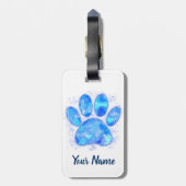 Blue Waterverf Dog Paw Print Aangepaste naam Bagagelabel (Achterkant verticaal)
