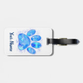 Blue Waterverf Dog Paw Print Aangepaste naam Bagagelabel (Achterkant horizontaal)