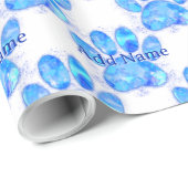 Blue Waterverf Dog Paw Print Aangepaste naam Cadeaupapier (Rol Hoek)