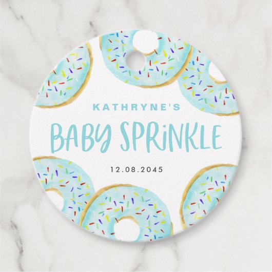 Blue Waterverf Donuts Baby Sprinkle Dank je Bedankjes Labels (Voorkant)