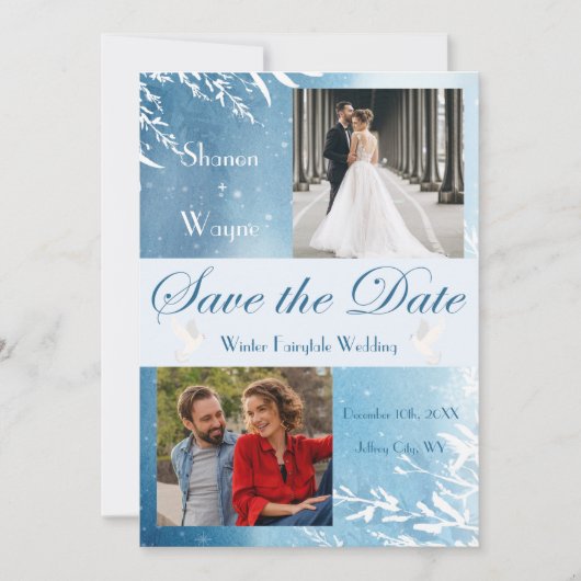 Blue Waterverf Doves Photo Wedding Save the Date (Voorkant)