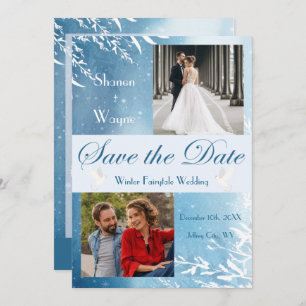 Blue Waterverf Doves Photo Wedding Save the Date