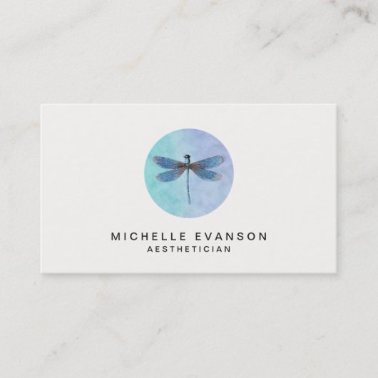 Blue Waterverf Dragonfly Elegant Logo Visitekaartje (Voorkant)
