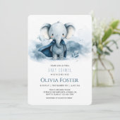 Blue Waterverf Elephant Baby shower Invitation Kaart (Staand voorkant)