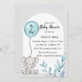 Blue Waterverf Elephant Baby shower Invitation Kaart (Voorkant / Achterkant)