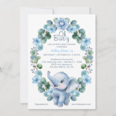 Blue Waterverf Elephant Baby shower - Uitnodiging (Voorkant)