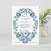 Blue Waterverf Elephant Baby shower - Uitnodiging (Staand voorkant)