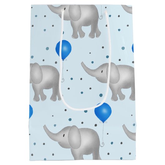 Blue Waterverf Elephants Pattern Medium Gift Bag Medium Cadeauzakje (Achterkant)