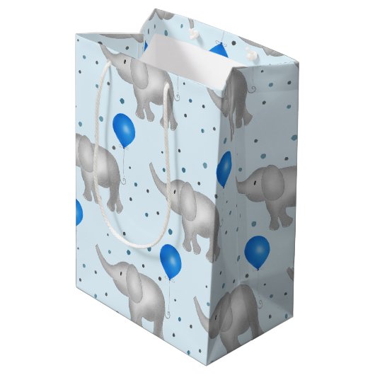 Blue Waterverf Elephants Pattern Medium Gift Bag Medium Cadeauzakje (Achterkant Gekanteld)