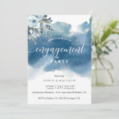 Blue Waterverf en Blue Floral verlovingsfeest Kaart (Staand voorkant)