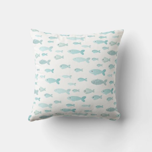 Blue Waterverf Fish Baby Boy Nursery Monogram Kussen (Achterkant)