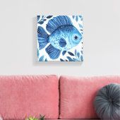 Blue Waterverf Fish Coastal Decor Canvas (Insitu (Woonkamer))