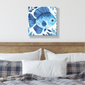 Blue Waterverf Fish Coastal Decor Canvas (Insitu (Slaapkamer))