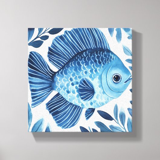 Blue Waterverf Fish Coastal Decor Canvas (Voorkant)