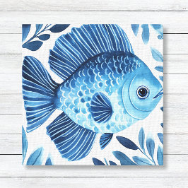 Blue Waterverf Fish Coastal Decor Canvas