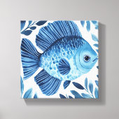 Blue Waterverf Fish Coastal Decor Canvas Afdruk (Voorkant)