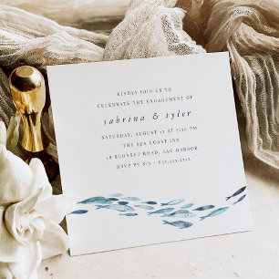 Blue Waterverf Fish Engagement Party Kaart