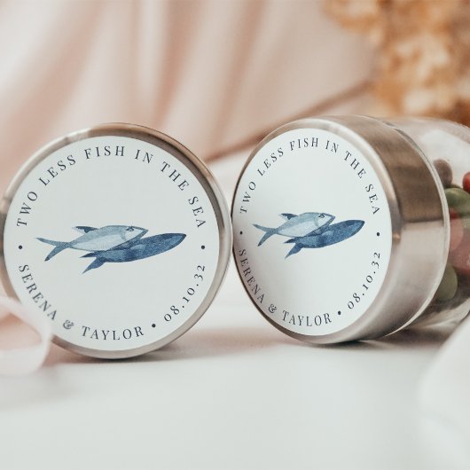 Blue Waterverf Fish Wedding Favor Ronde Sticker